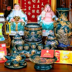 Bộ Đồ Thờ Thần Tài Thổ Địa Xanh Lục Vẽ Vàng