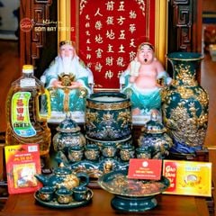 Bộ Đồ Thờ Thần Tài Thổ Địa Xanh Lục Vẽ Vàng