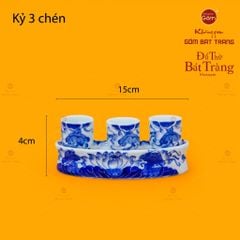 Bộ Kỷ 3 Chén Thờ Men Lam Họa Tiết Hoa Sen