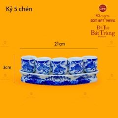 Bộ Kỷ 5 Chén Thờ Men Lam Họa Tiết Hoa Sen