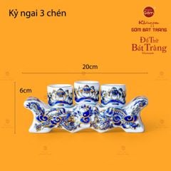 Bộ Kỷ Ngai 3 Chén Thờ Men Lam Nổi Vẽ Vàng