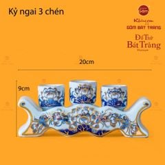Bộ Kỷ Ngai 3 Chén Thờ Men Lam Vẽ Vàng Họa Tiết Hoa Sen