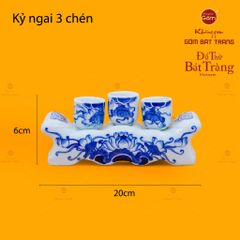 Bộ Kỷ Ngai 3 Chén Thờ Men Lam Tiết Hoa Sen