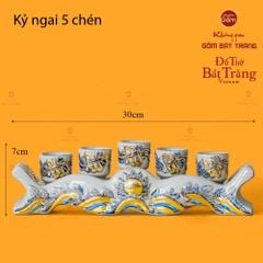 Bộ Kỷ Ngai 5 Chén Men Hoàng Tộc Vẽ Vàng Họa Tiết Cuốn Thư