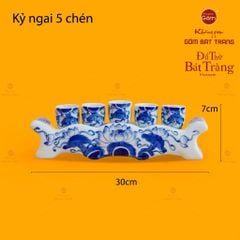 Bộ Kỷ Ngai 5 Chén Thờ Men Lam Họa Tiết Hoa Sen