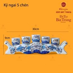 Bộ Kỷ Ngai 5 Chén Thờ Men Lam Vẽ Vàng Họa Tiết Hoa Sen