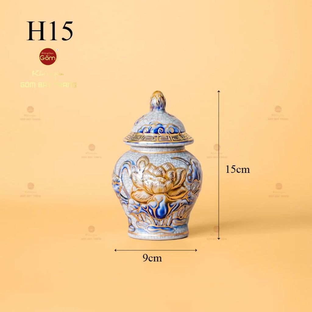 Chóe Thờ Hoa Sen Men Rạn Vẽ Vàng