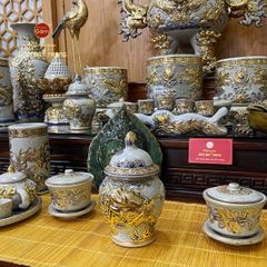 Chóe Thờ Kim Long Men Rạn Vẽ Vàng