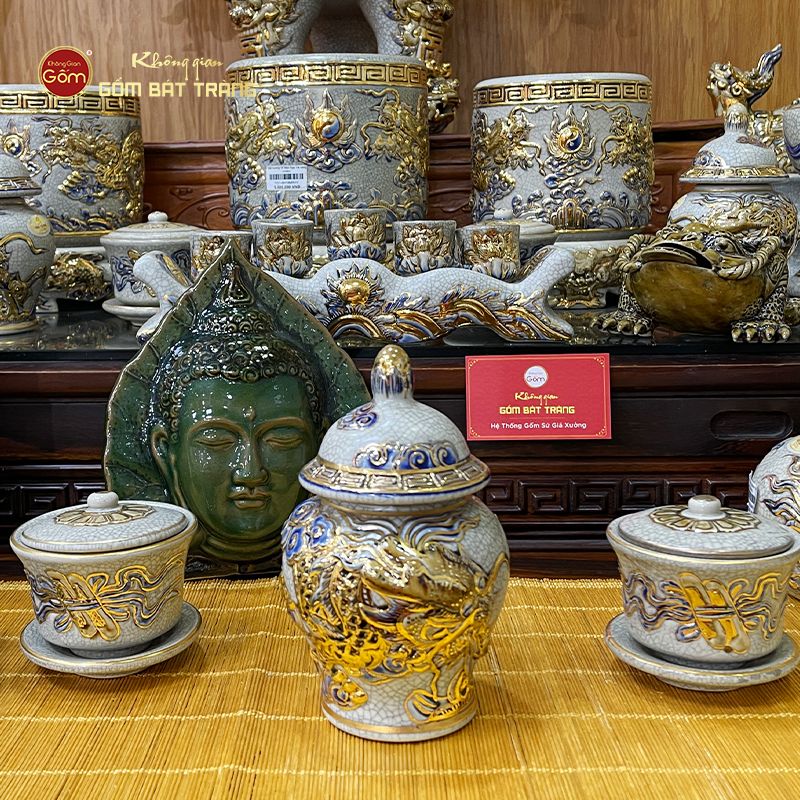 Chóe Thờ Kim Long Men Rạn Vẽ Vàng