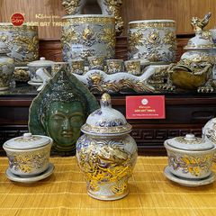 Chóe Thờ Kim Long Men Rạn Vẽ Vàng