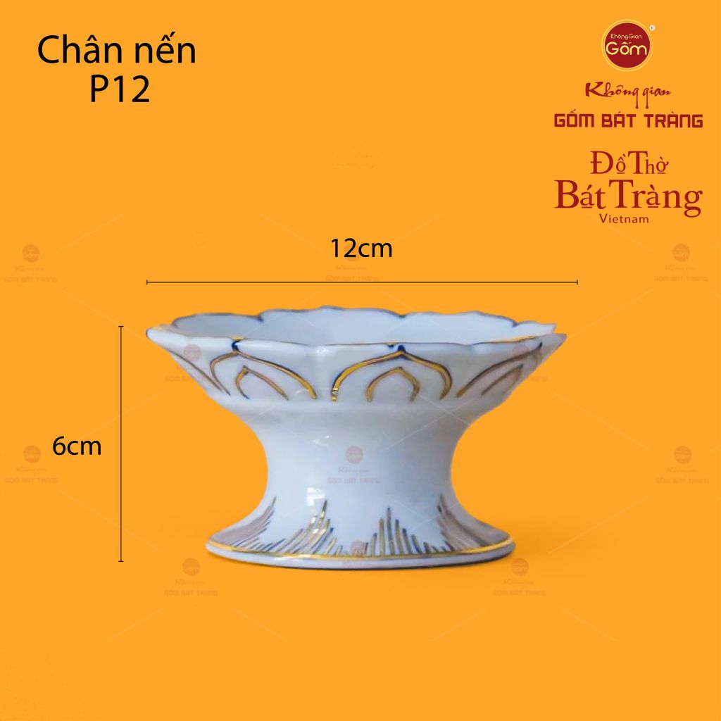 Chân Nến Thờ Men Lam Vẽ Vàng Họa Tiết Hoa Sen