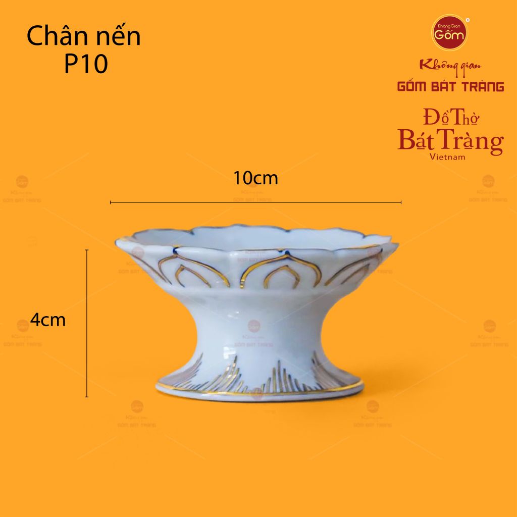 Chân Nến Thờ Men Lam Vẽ Vàng Họa Tiết Hoa Sen