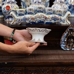 Chân Nến Thờ Men Lam Vẽ Vàng Họa Tiết Hoa Sen
