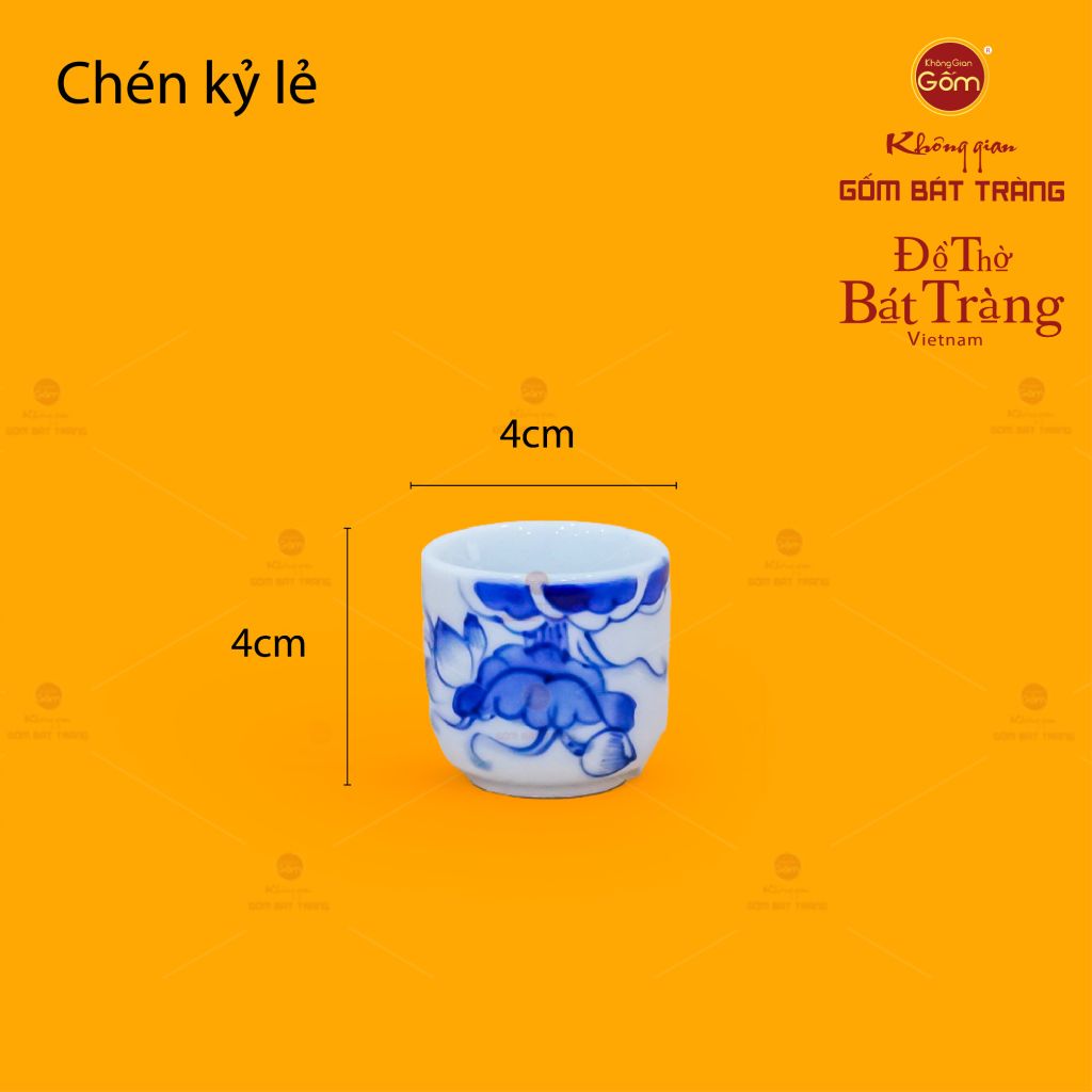 Bộ Kỷ Ngai 5 Chén Thờ Men Lam Họa Tiết Hoa Sen