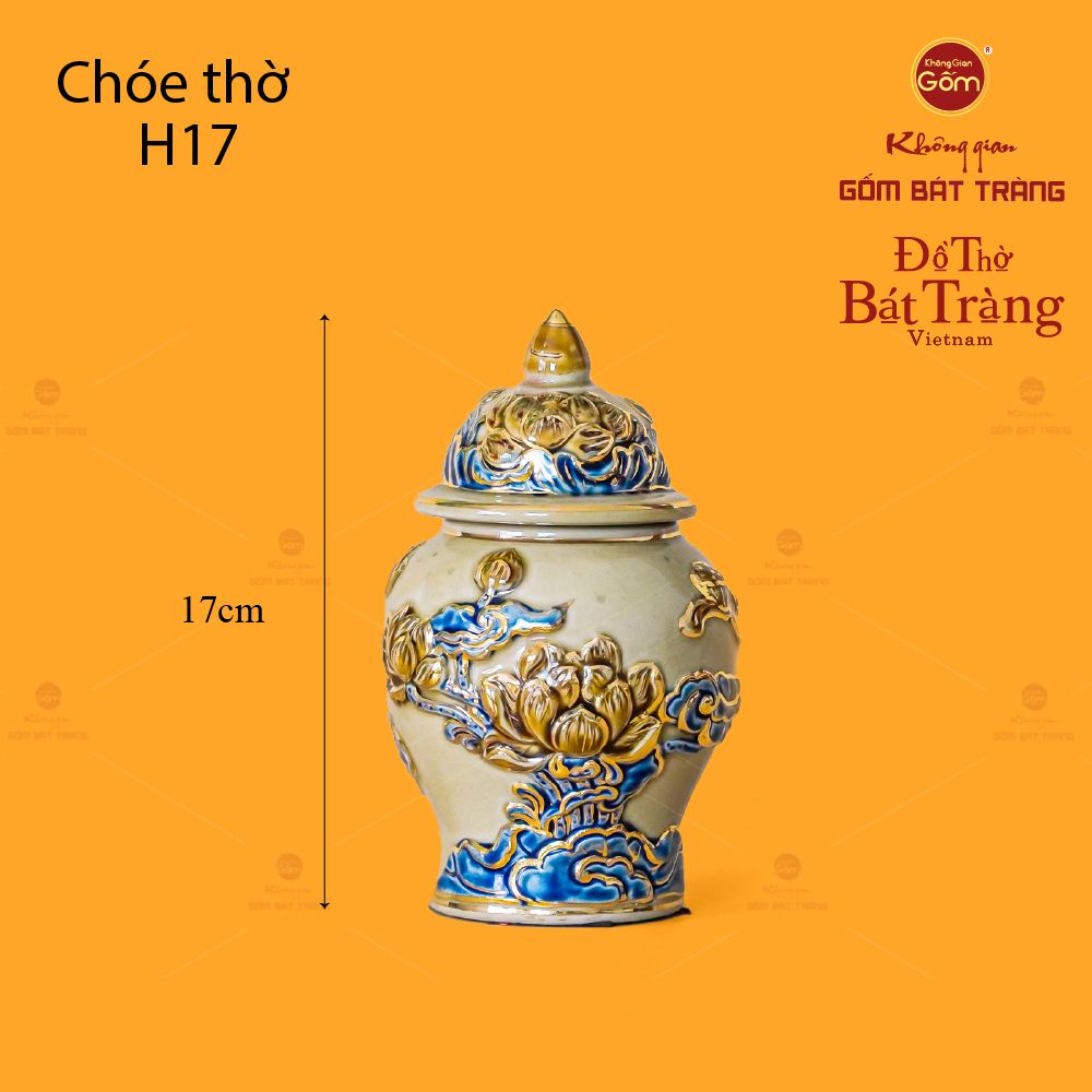 Chóe Thờ Men Hoàng Tộc Vẽ Vàng Họa Tiết Hoa Sen