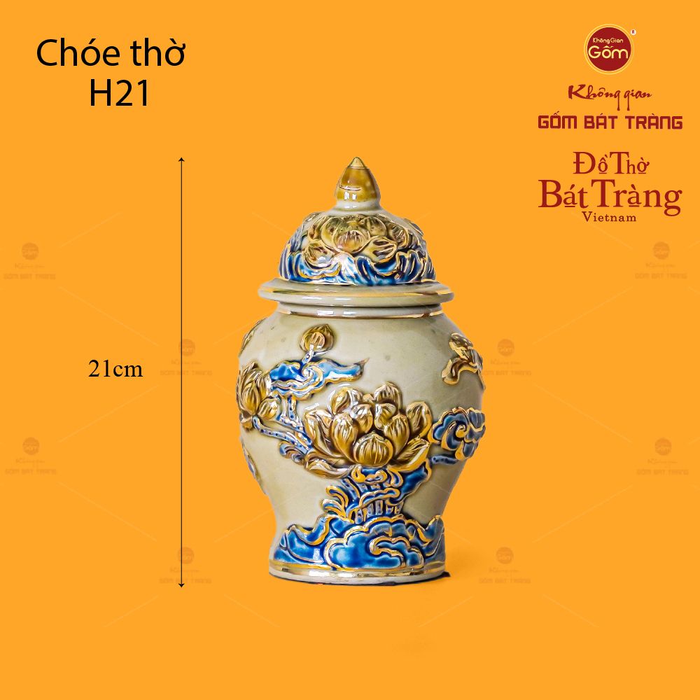 Chóe Thờ Men Hoàng Tộc Vẽ Vàng Họa Tiết Hoa Sen