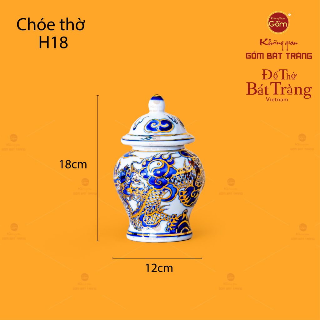 Chóe Thờ Men Lam Nổi Độc Long Chầu Ngọc Vẽ Vàng