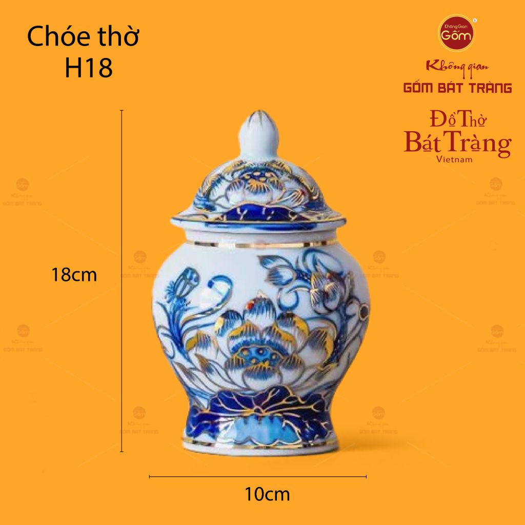 Chóe Thờ Men Lam Vẽ Vàng Họa Tiết Hoa Sen