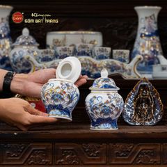 Chóe Thờ Men Lam Vẽ Vàng Họa Tiết Hoa Sen