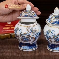 Chóe Thờ Men Lam Vẽ Vàng Họa Tiết Hoa Sen