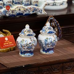 Chóe Thờ Men Lam Vẽ Vàng Họa Tiết Hoa Sen