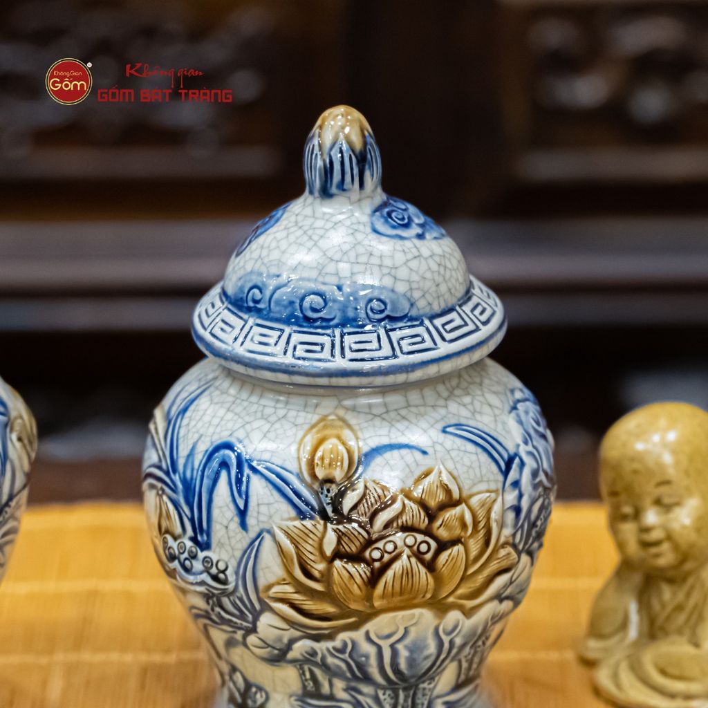 Chóe Thờ Men Rạn Họa Tiết Hoa Sen