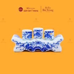 Bộ Kỷ Ngai 3 Chén Thờ Men Lam Tiết Hoa Sen