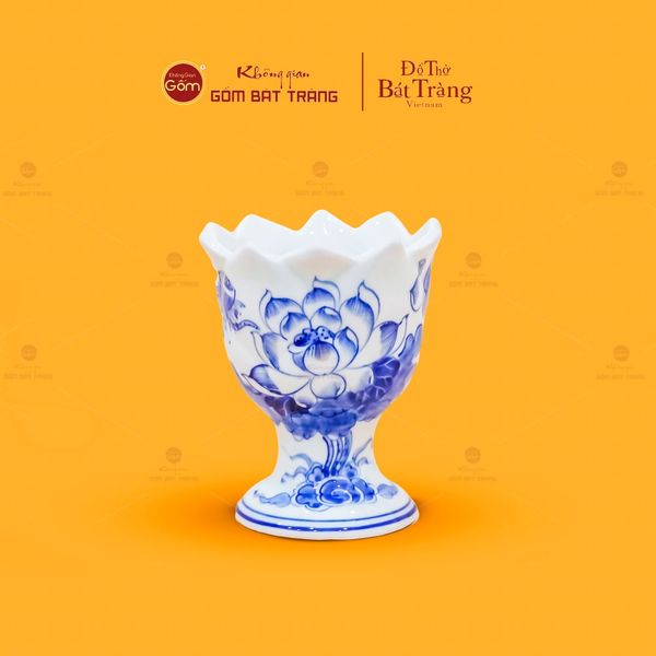 Ly Phật Thủ Thờ Men Lam Họa Tiết Hoa Sen
