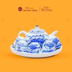 Bộ Ấm Chén Thờ Men Lam Họa Tiết Hoa Sen