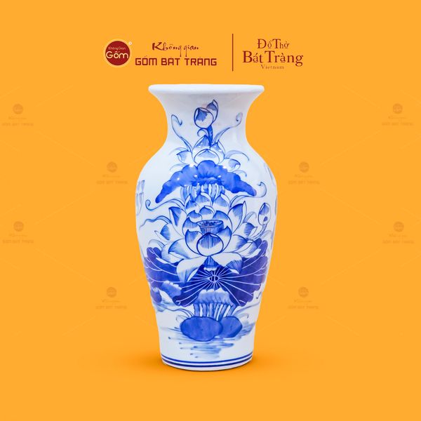 Lọ Hoa Thờ Men Lam Họa Tiết Hoa Sen