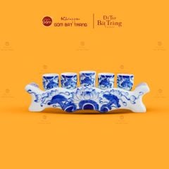 Bộ Kỷ Ngai 5 Chén Thờ Men Lam Họa Tiết Hoa Sen