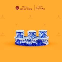 Bộ Kỷ 3 Chén Thờ Men Lam Họa Tiết Hoa Sen