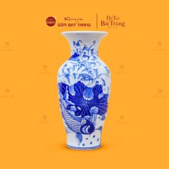 Lọ Hoa Thờ Men Lam Họa Tiết Sen Cá