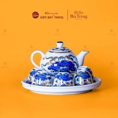 Bộ Ấm Chén Thờ Men Lam Nổi Vẽ Vàng