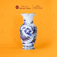 Lọ Hoa Thờ Miệng Lượn Men Lam Nổi Rồng Phượng Vẽ Vàng