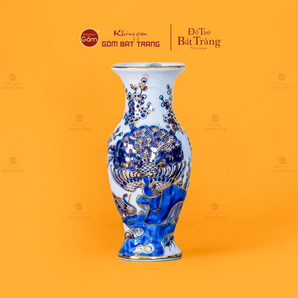 Lọ Hoa Thờ Men Lam Nổi Khổng Tước Vẽ Vàng