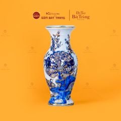 Lọ Hoa Thờ Men Lam Nổi Khổng Tước Vẽ Vàng