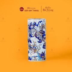 Ống Hương Thờ Men Lam Nổi Kim Long Vẽ Vàng