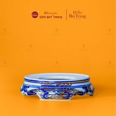 Bát Hương Men Lam Nổi Song Long Chầu Nguyệt Vẽ Vàng