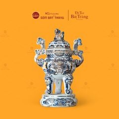 Đỉnh Hương Thờ Men Lam Vẽ Vàng Vẽ Rồng