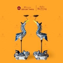 Hạc Thờ Xanh Men Lam Vẽ Vàng (Chiếc)