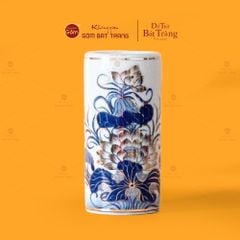 Ống Hương Thờ Men Lam Vẽ Vàng Họa Tiết Hoa Sen