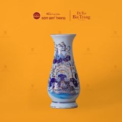Lọ Hoa Huệ Thờ Men Lam Vẽ Vàng Họa Tiết Hoa Sen