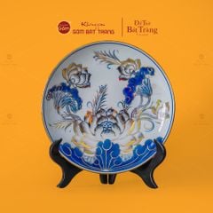 Mâm Bồng Men Lam Vẽ Vàng Họa Tiết Hoa Sen