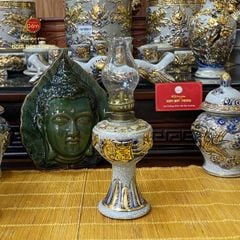 Đèn Dầu Thờ Hoa Sen Men Rạn Vẽ Vàng