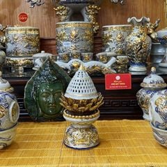 Đốt Trầm Hoa Sen Men Rạn Vẽ Vàng