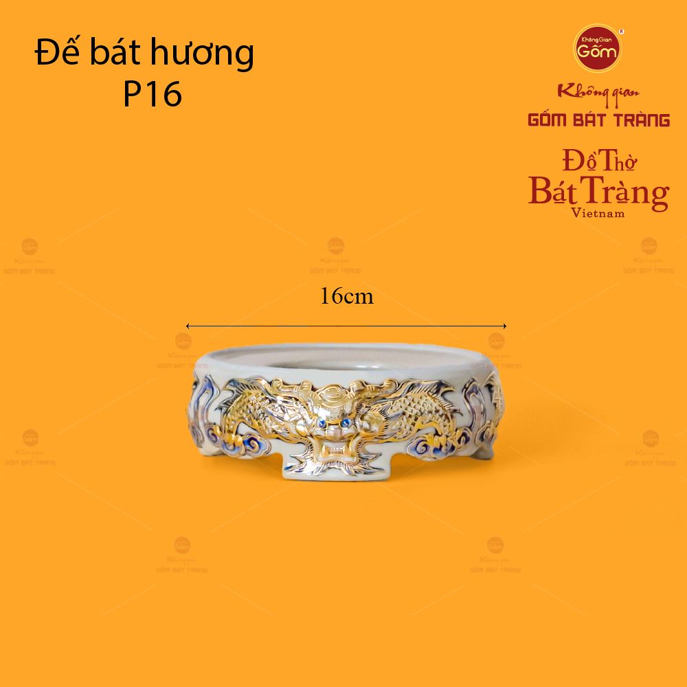 Bát Hương Men Hoàng Tộc Vẽ Vàng Họa Tiết Song Long Chầu Nguyệt