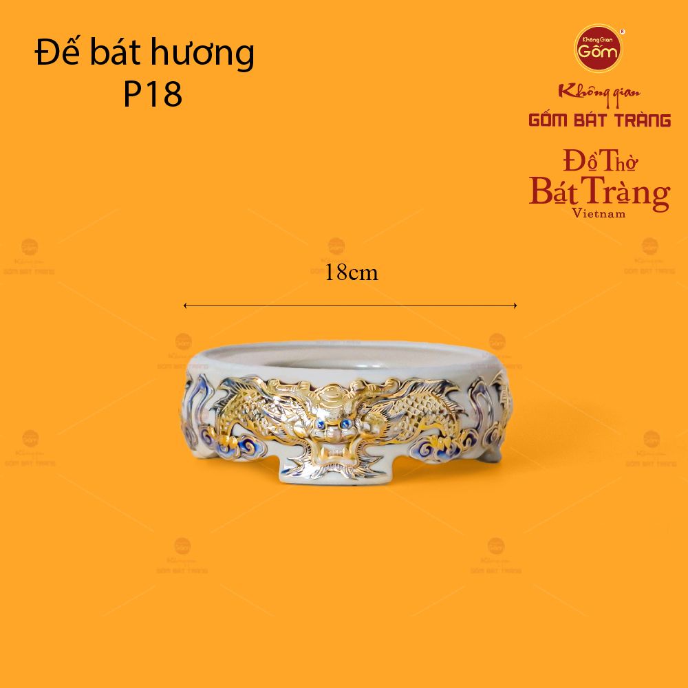 Bát Hương Men Hoàng Tộc Vẽ Vàng Họa Tiết Song Long Chầu Nguyệt