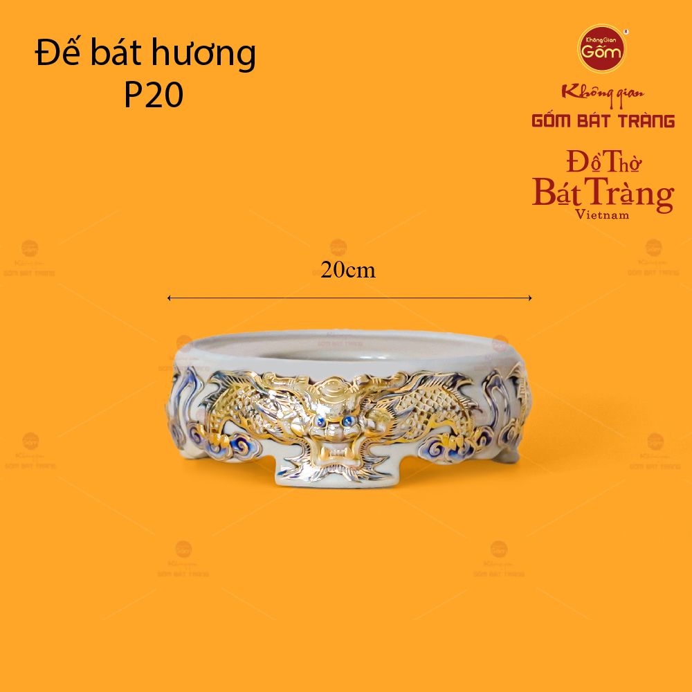 Bát Hương Men Hoàng Tộc Vẽ Vàng Họa Tiết Song Long Chầu Nguyệt