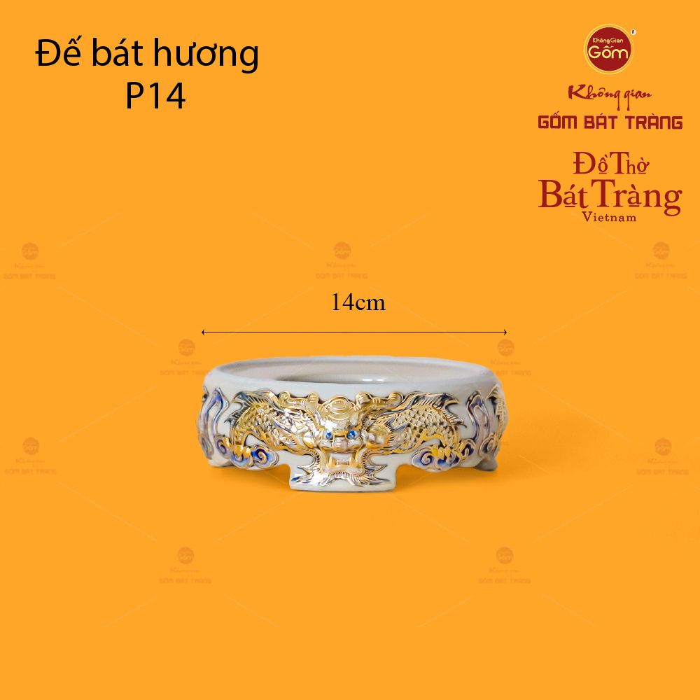 Bát Hương Men Hoàng Tộc Vẽ Vàng Họa Tiết Song Long Chầu Nguyệt